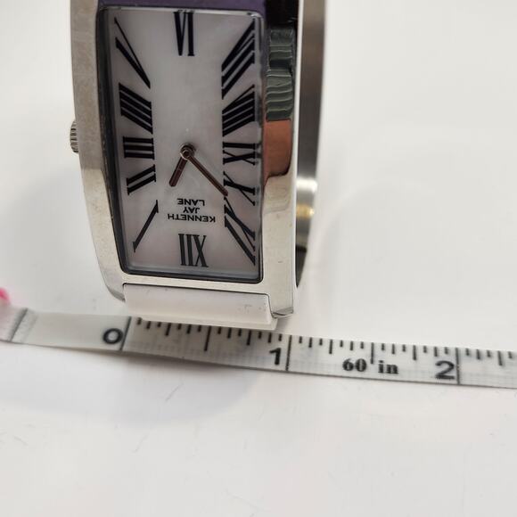 Kenneth Jay Lane Breakers Bangle Watch White Silicone Inlay Mother Of Pearl Dial - Picture 9 of 9